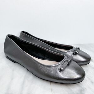 Ted Baker Metallic Leather Bow Ballerina Shoe in Gunmetal